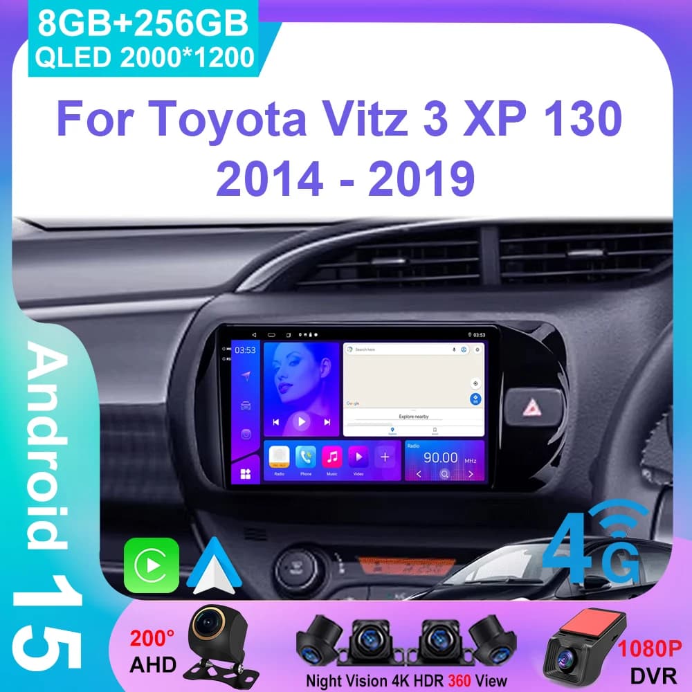 Wireless Carplay per Toyota Vitz 3 XP 130 2014 - 2019 Android 13 Auto Radio lettore Video multimediale navigazione GPS No 2din DVD