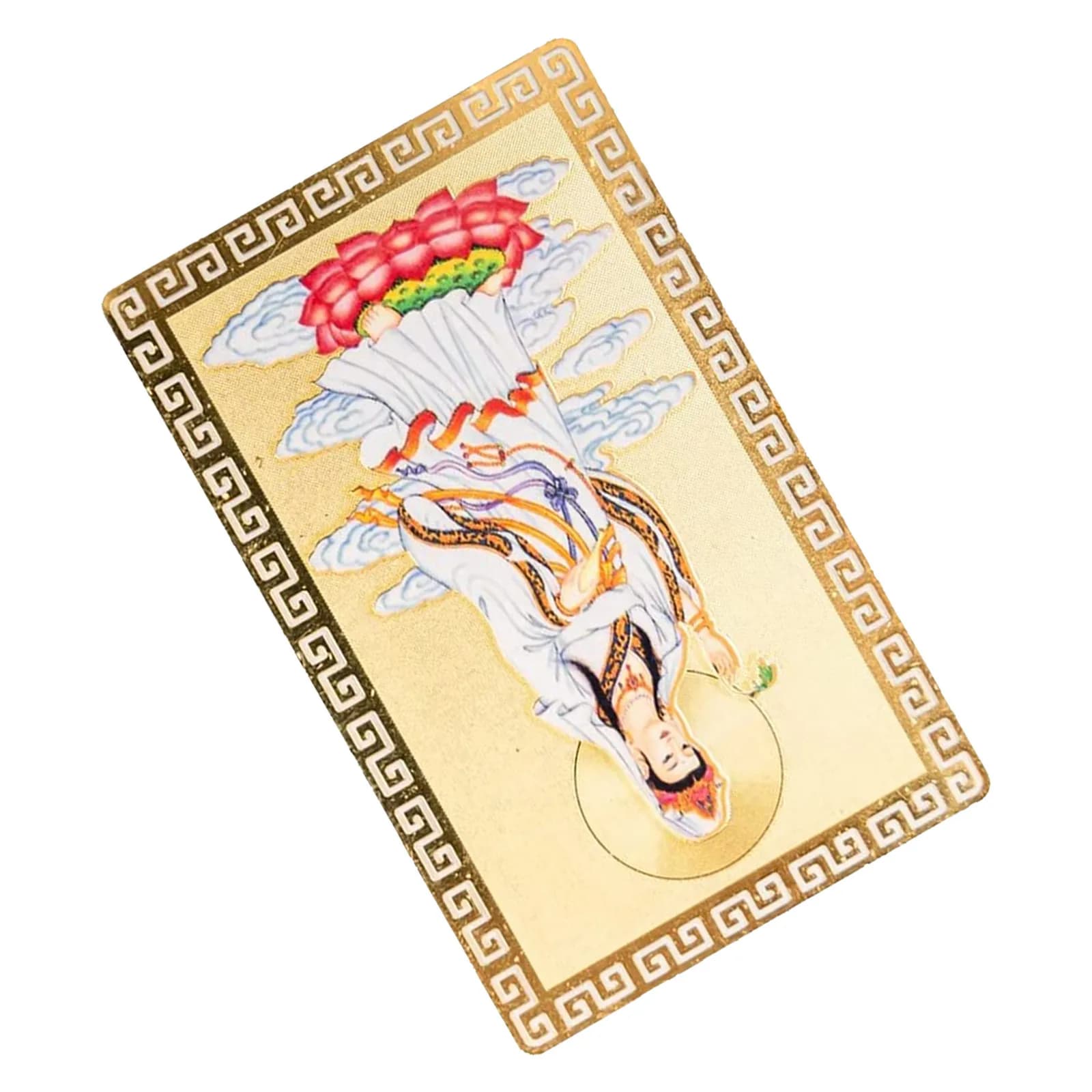 Amuleto Kwan Yin, Carta di Protezione Buddista Guanyin in Metallo Dorato, Delicata ed Elegante per Borsa, Portafoglio, Auto