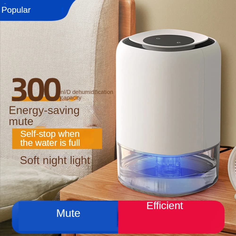 Deumidificatore per Casa con Serbatoio da 1,3L, Mini Deumidificatore Silenzioso da 23W con Luci LED per Bagno e Camera da Letto, con Spegnimento Automatico, Portatile