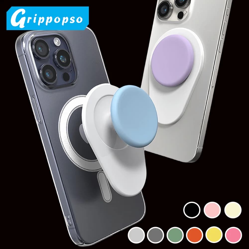 Grippopso Supporto per telefono magnetico ovale bianco per iPhone 16 15 14 Pro Max 360 rotante con supporto universale con cover in silicone