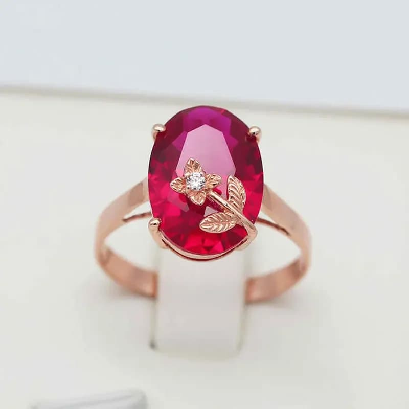 Squisiti piccoli fiori Anelli di rubino per le donne Placcato in oro rosa Squisito regalo per banchetti di gioielli di lusso leggeri regolabili