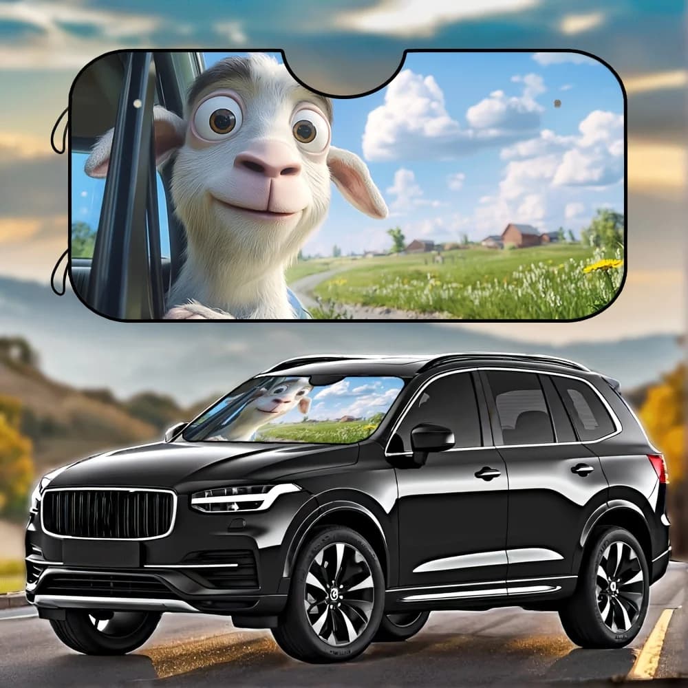 1pc Car Windshield Sun Shade With Cute Goat Print - & Heat, Auto Window Cover For, SUVs, Trucks, - Portable Sun Shield Glare, Fi