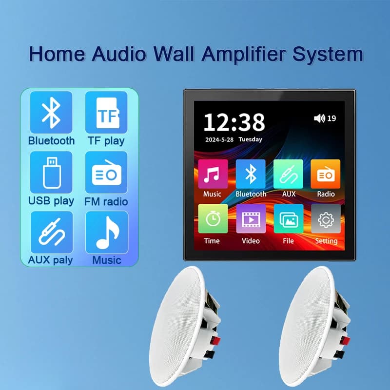 86 type Touch screen audio wall amplifier bluetooths TF FM music control panel Stereo ceiling speakers system sound controller