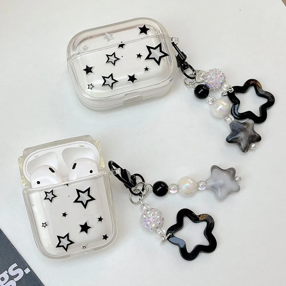 Custodia lucida Star Pearl Shell per Airpods 1 2 3 4 Custodia protettiva per auricolare Bluetooth con portachiavi per AirPods Pro 2 Cover morbida