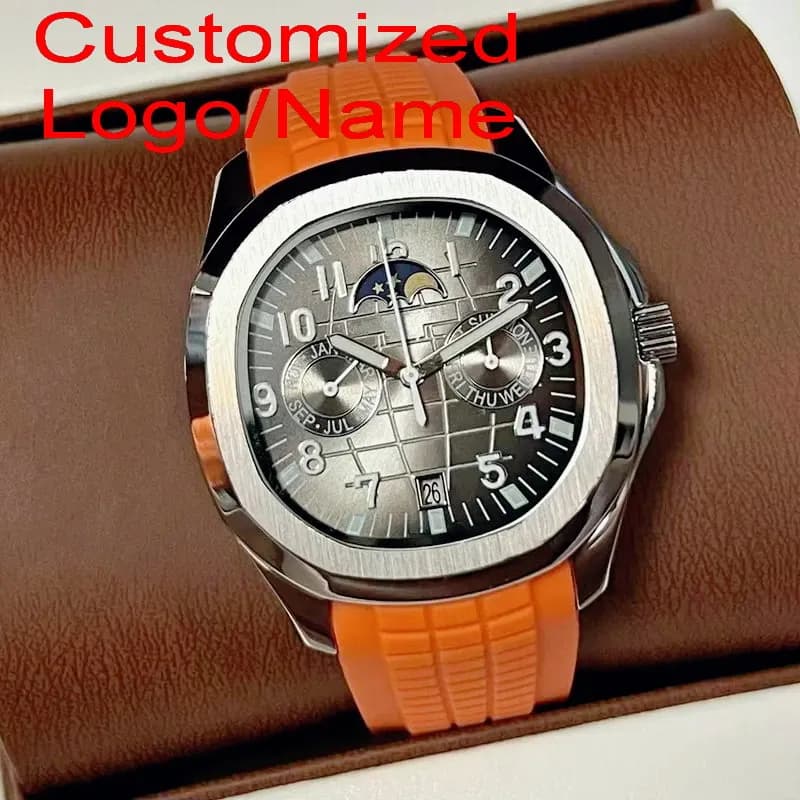 High End Luxury Gentleman Automatic Mechanical Watches Decorative Moonphase No Actual Function Solid Stainless Steel Casing