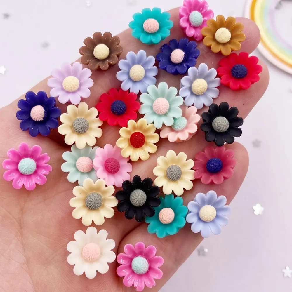 50pcs Resin Kawaii Colorful 12mm Flower Gem Flatback Stone Applique DIY Wedding Scrapbook Ear Studs Accessories Craft SL707