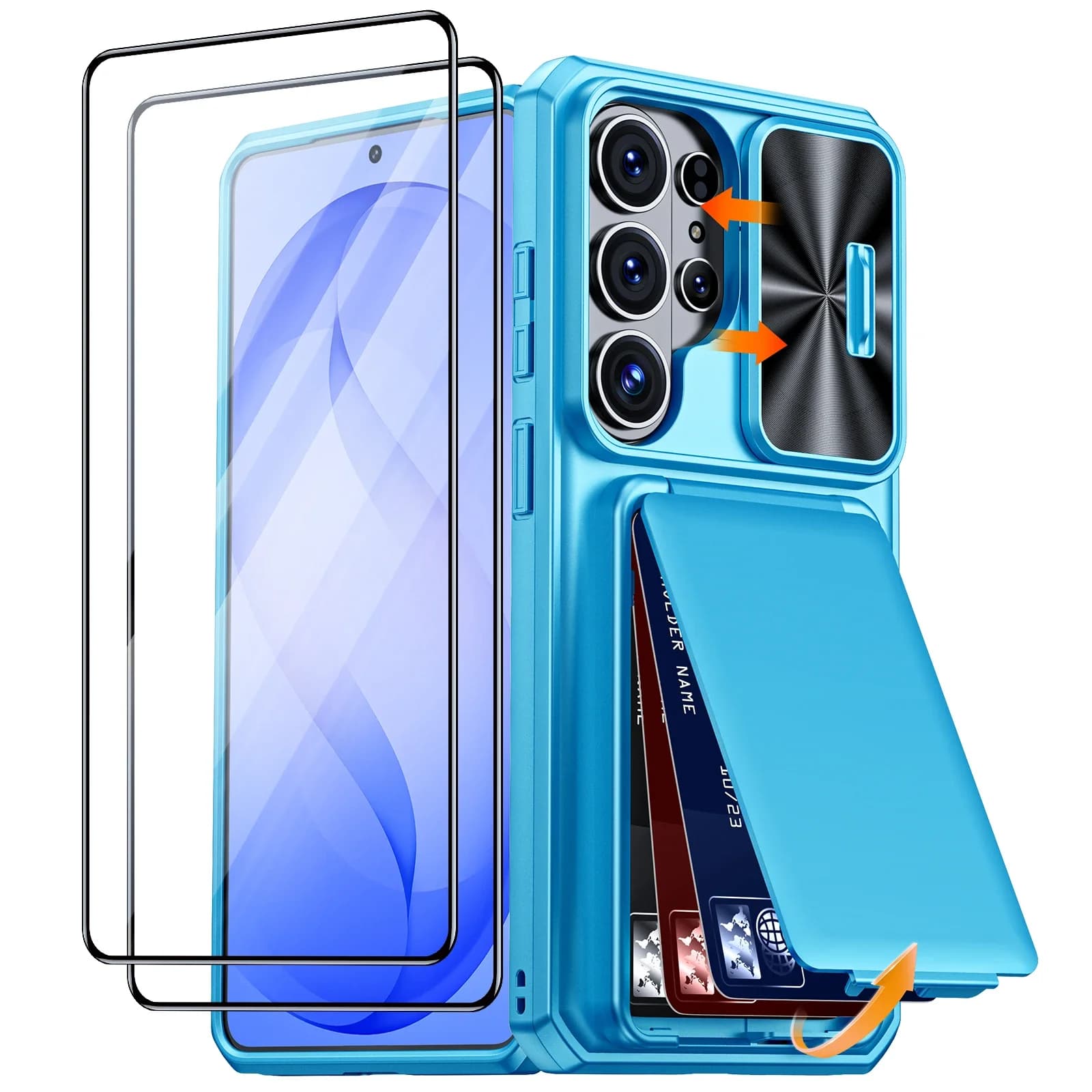Custodia per Telefono in Silicone Antiurto a Corpo Intero con Porta Carte, Protezione Fotocamera e RFID, per Galaxy S26 Ultra - Azzurro