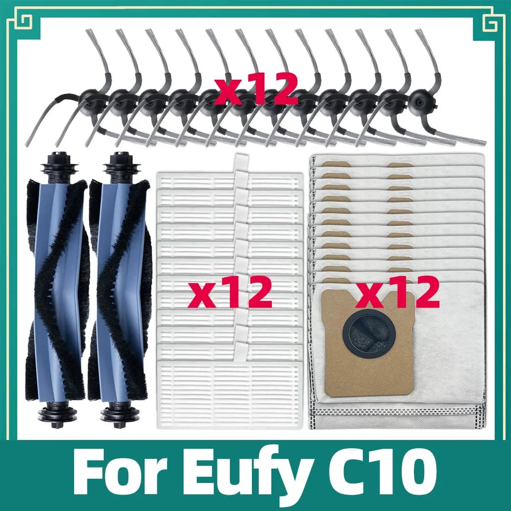 Replacement Main Brush, Side Brush, HEPA Filter & Dust Bag Fit for Eufy C10 Robot Vacuum Cleaner Accessories Spare Parts