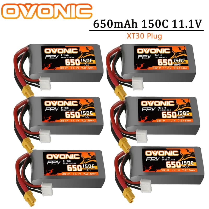 1-6PCS OVONIC 650mAh 150C 11.1V batteria Lipo con spina XT30 per elicottero RC Quadcopter FPV Racing Drone parti batteria