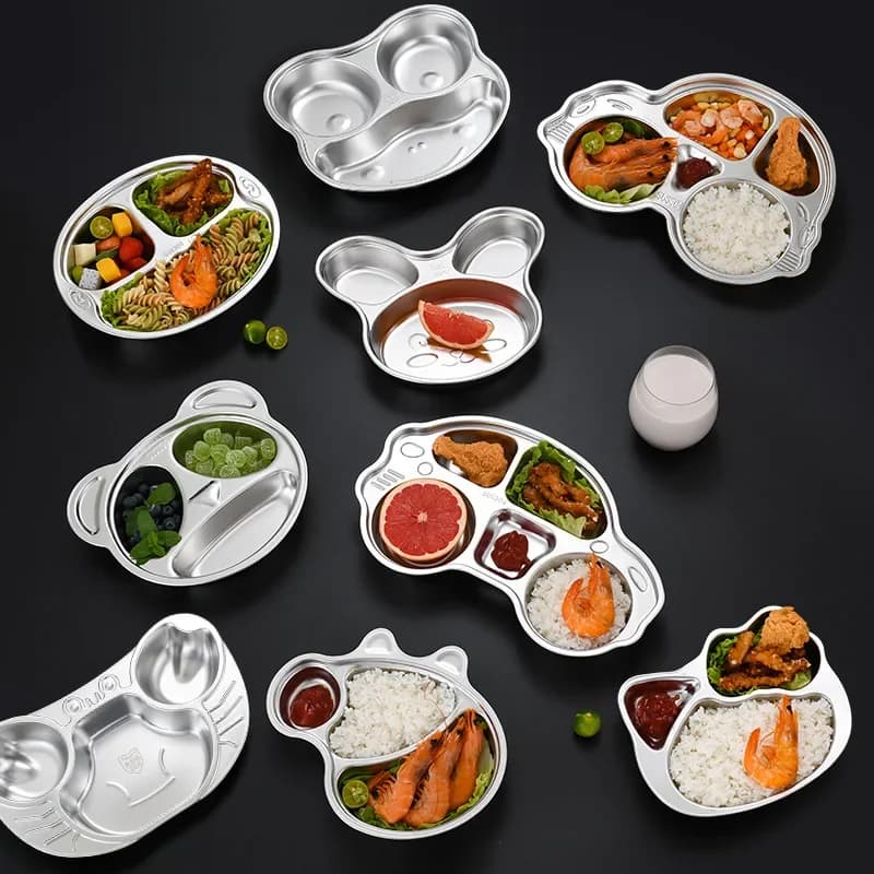Piatto per Bambini in Acciaio Inox, Porta Pranzo con Disegni Cartoon, Piatto Creativo per Asilo, Contenitore per Riso con Scomparti