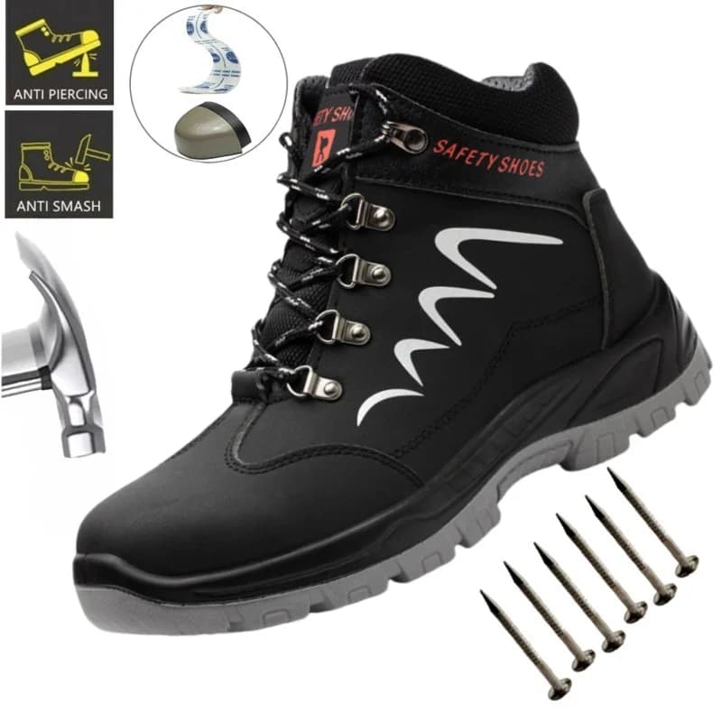 Scarpe da lavoro antinfortunistiche con punta in acciaio da uomo, stivali industriali da escursionismo all'aperto resistenti alle perforazioni e antiscivolo da uomo, scarpe antinfortunistiche da lavoro