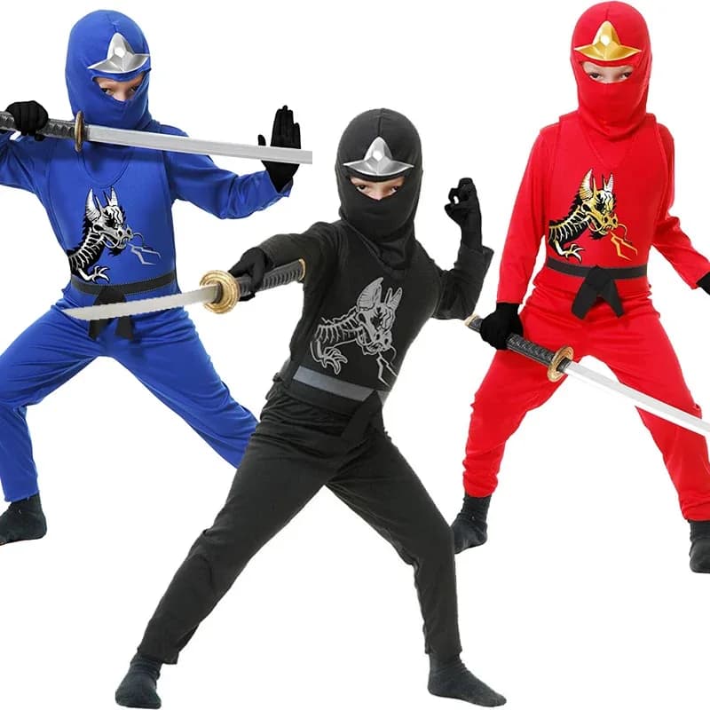 2025 Nuovo Cosplay Bianco Rosso Blu Ragazzi Ninja Halloween Fancy Dress Up Black Dragon Ninja Costume per bambini