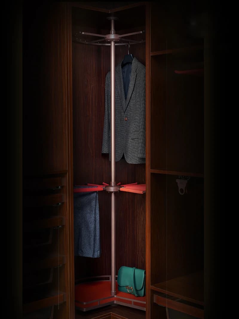 360 ° rotating clothes hanger for wardrobe, corner coat hangers for wardrobe, hanging pole, 3 layers rotating clothing basket holders