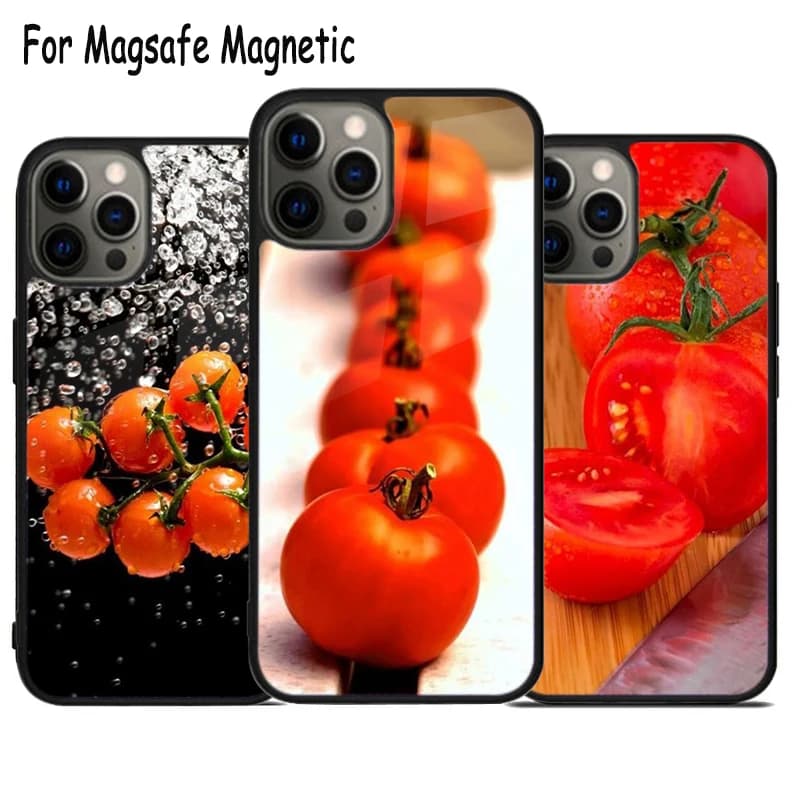 Custodia per telefono con ricarica wireless e design a fette di pomodoro per iPhone 17 Air 15 16 16e 14 13 11 12 Pro Max Plus, cover magnetica Magsafe con paraurti