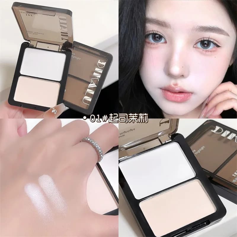 Tavolozza contorno impermeabile 2 colori Evidenziatore Blush Kit trucco 2 in 1 Finitura cremosa a lunga durata per tutti i toni della pelle Trucco