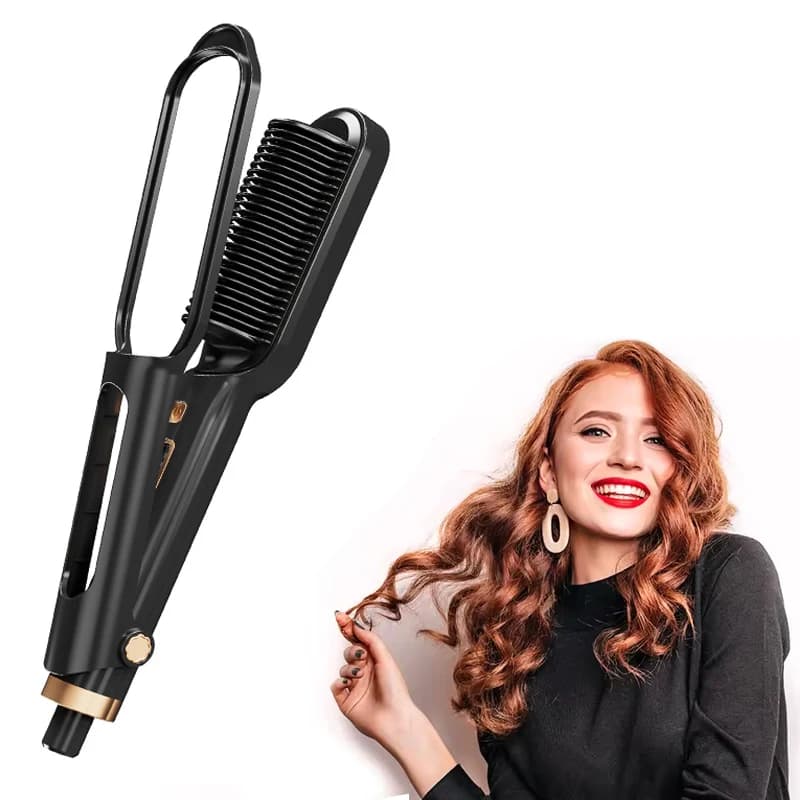 New Ceramic Ionic Hair Straightener Brush Negative Ion LCD Display 2-in-1 Hot Comb 10 Temp Settings Portable