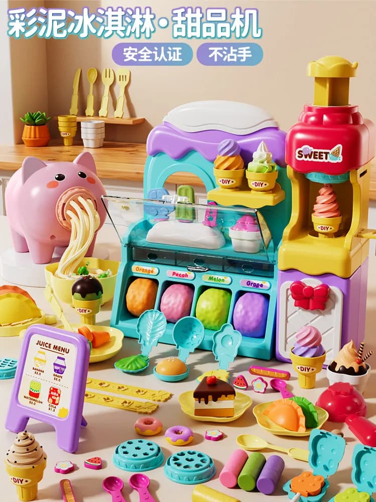 Macchina per Gelato in Pasta Modellabile per Bambini, Giocattolo Educativo per Negozio di Dolci, Gioco di Ruolo per Bambine, Sicuro e Antiaderente, Regalo Sorpresa per Festival e Compleanni
