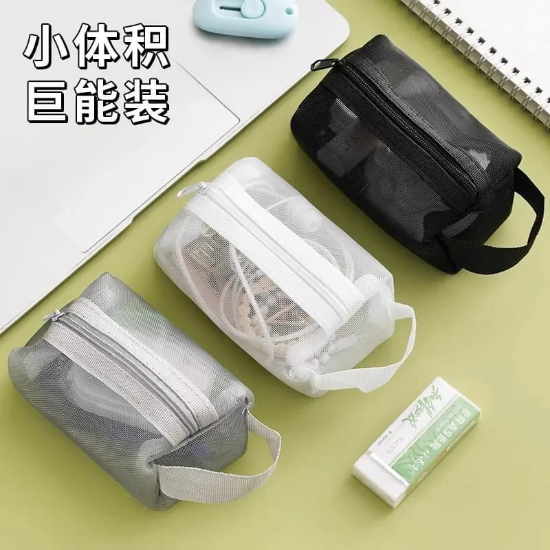Large Capacity Key Bags Transparent Cosmetic Bag Square Mesh Storage Pouch Mini Zipper Coin Purse Mini Wash Bag Stationery Case
