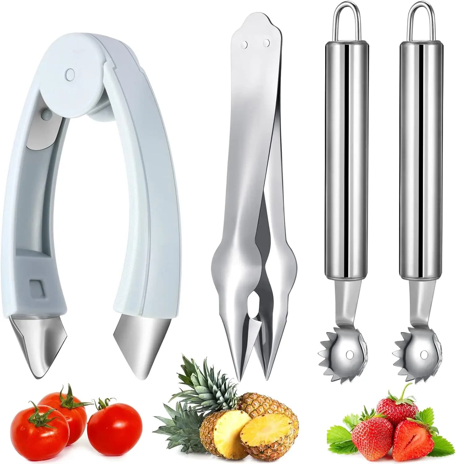 Set di 4 Pezzi per Rimuovere il Cotone dalle Fragole e la Polpa dai Pomodori - Strumento per la Preparazione di Frutta e Verdura