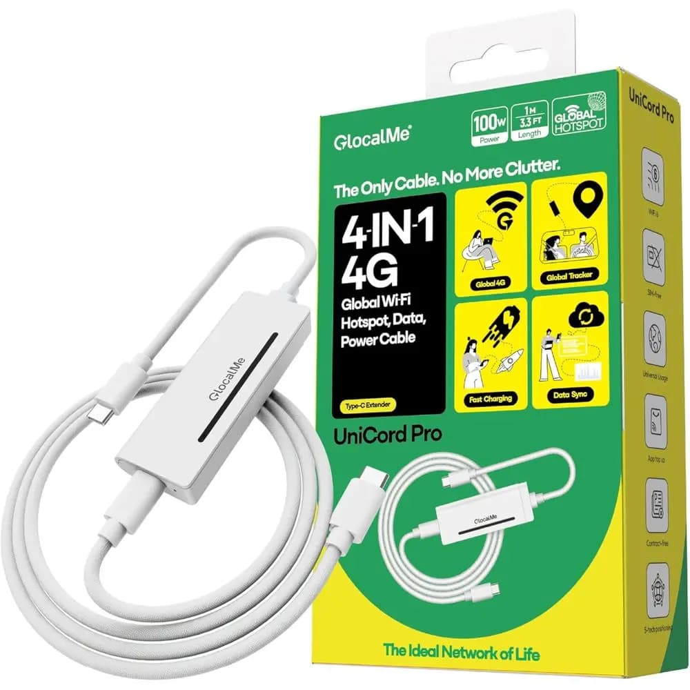 Hotspot Mobile USB-C per 6 Dispositivi, Cavo di Ricarica da 100W, Compatibile con CarPlay e Laptop, WiFi Globale Senza SIM, 5 Posizioni