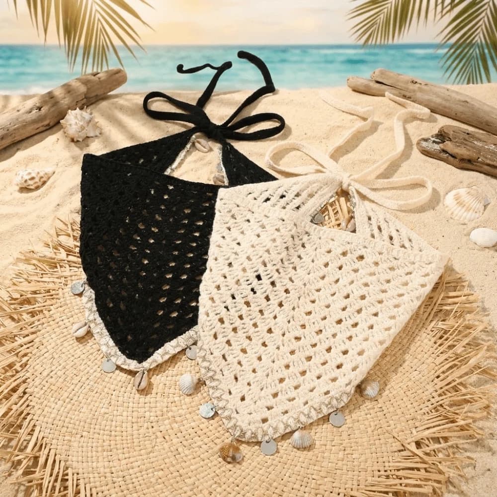 Seashell Tassel Triangle Scarf Headband Ethnic Light Luxury Crochet Head Wrap Polyester Elegant Hollow Out Headscarf Travel