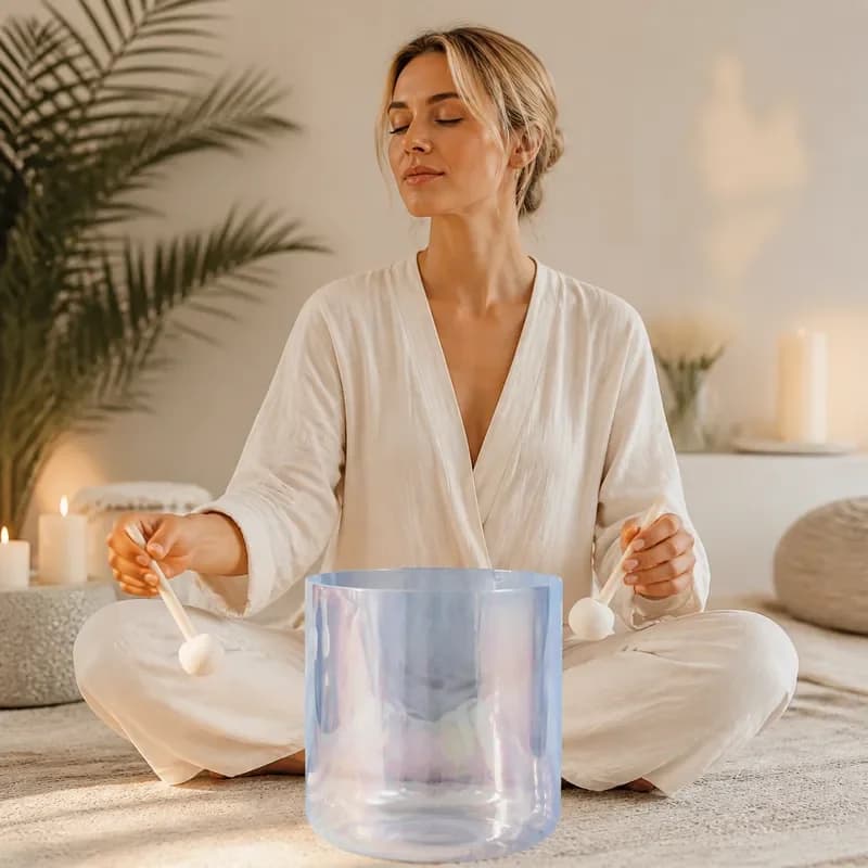 STAR LIN KUP 7-8.5 Inch Pearl Blue Alchemy Crystal Singing Bowl Large Size Meditation Sound Healing Chakra Balance Yoga
