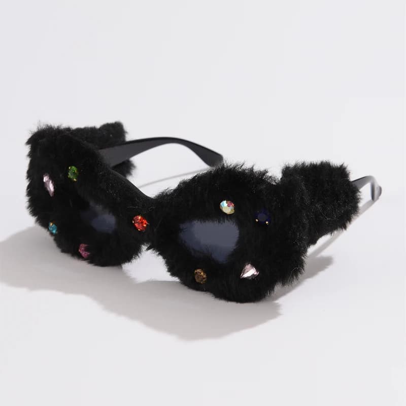 Fashion New Diamond Plush Personality Cat Eye Eye Glasses Anti Light Funny Shape Concave Glasses Photography UV400