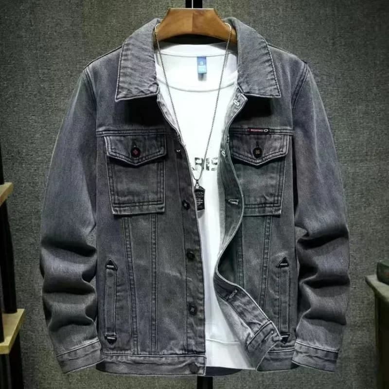 Giacca di Jeans per Uomo, Stile Biker, Grigia, Spalle Larghe, Abbigliamento Motociclistico, Moda Invernale Casual Y2k