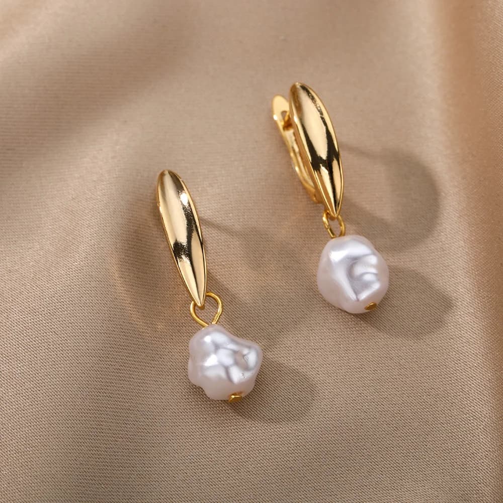 Orecchini a Cerchio per Donne, Stile Vintage Punk, Perle Barocche Rotonde, Clip per Orecchie in Acciaio Inossidabile, Gioielli da Donna, Regalo Mujer
