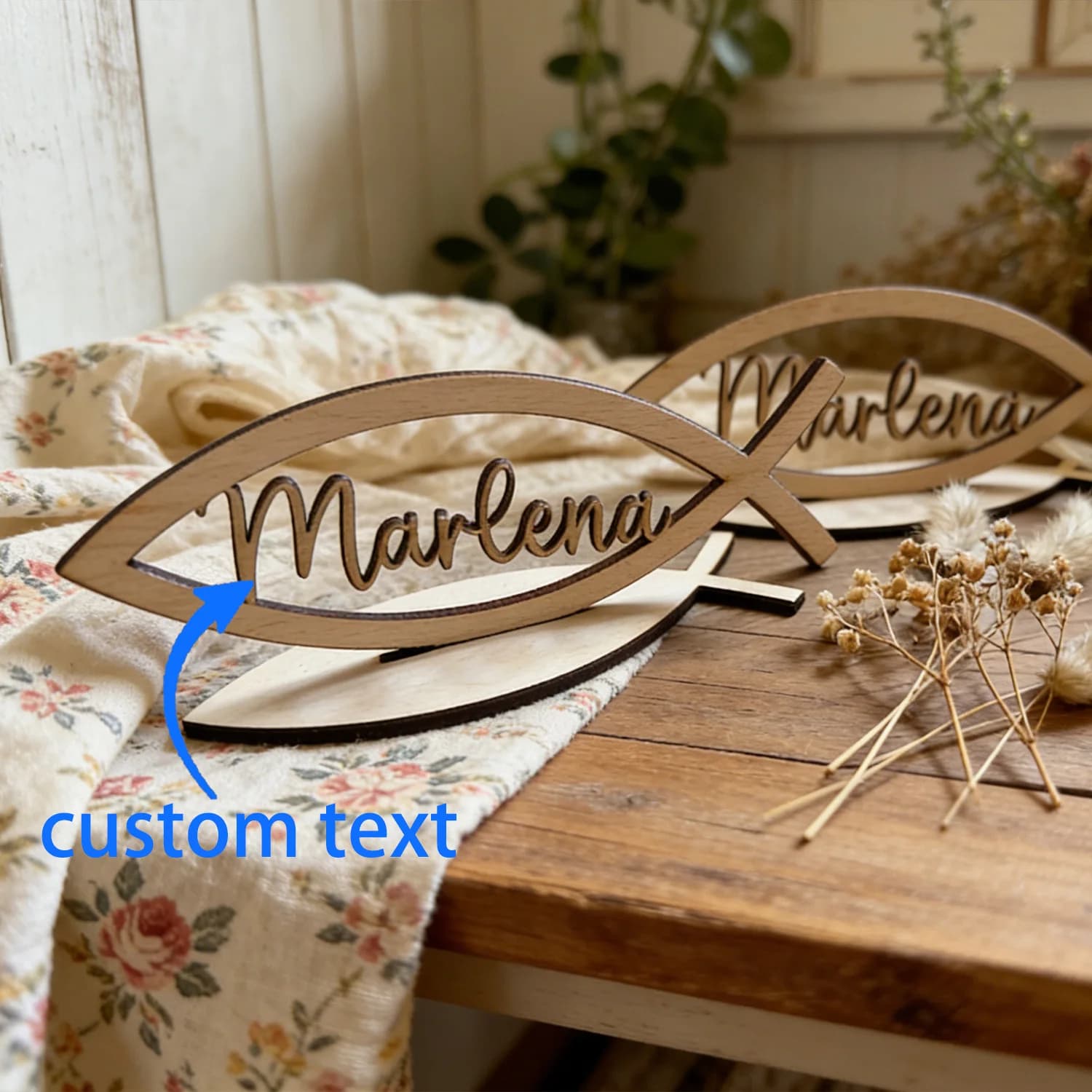 1 Wooden Fish Shaped Signboard, Customizable with Text, Religious Themed Home Decoration Ornament,