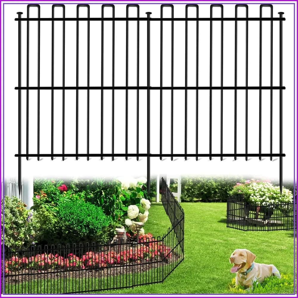 25 Panels No Dig Animal Barrier Fence, 32in H x 49ft L, Rustproof Metal Stakes, Dog Digging Defense for Outdoor Yard Patio