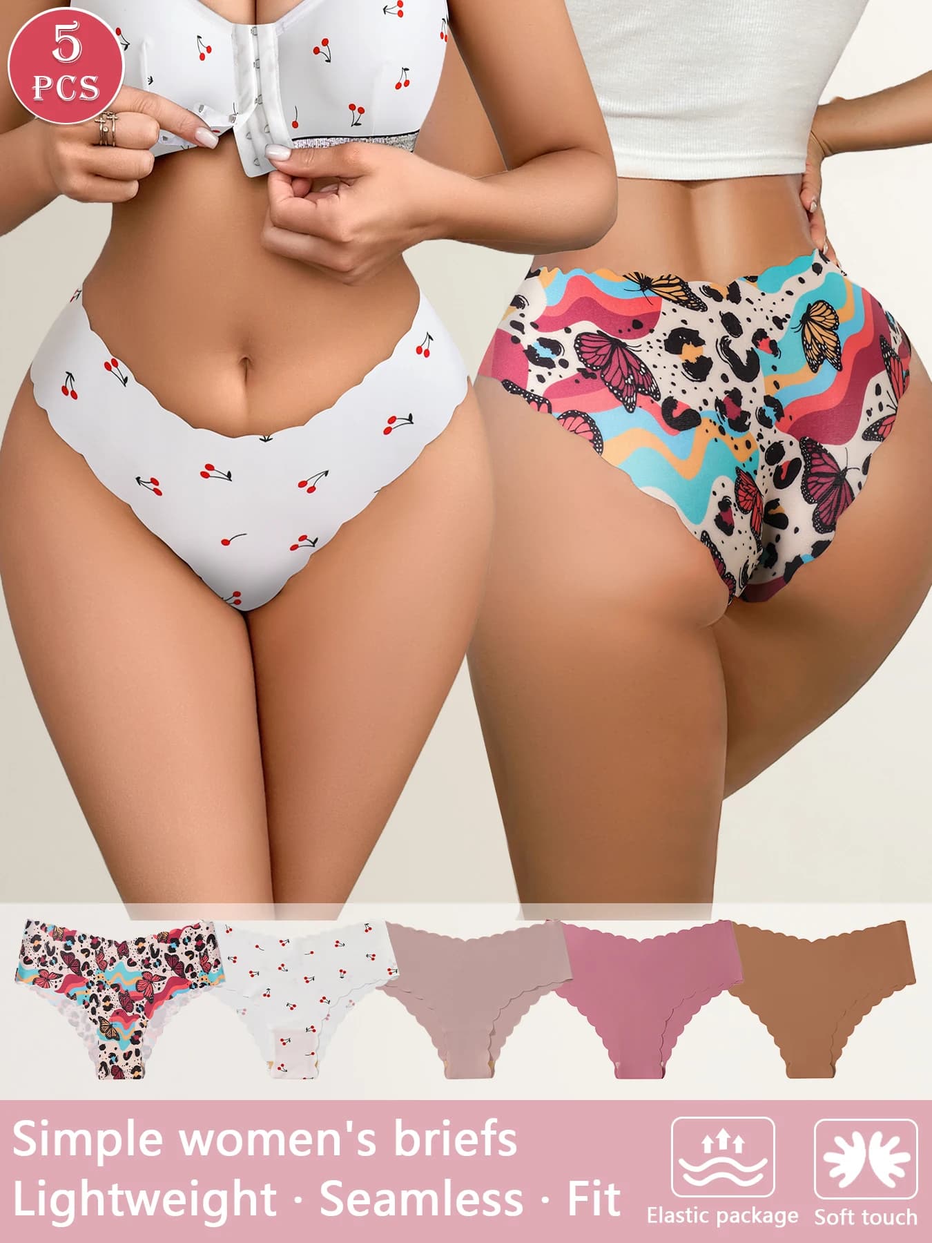 Confezione da 5 Slip Invisibili Senza Cuciture per Donna, Morbidi ed Elastici, Comodi Slip Bikini Elasticizzati