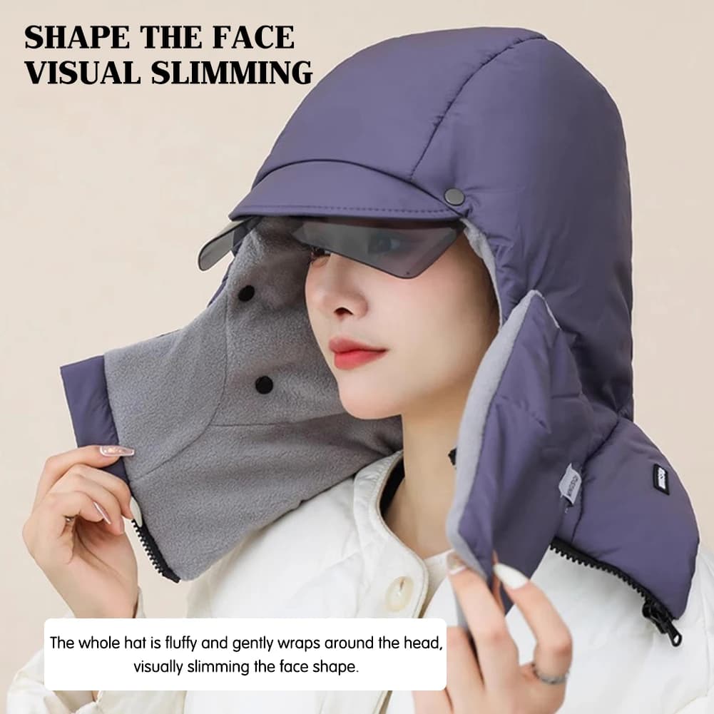 Cappello Invernale da Sci Antivento e Caldo, Balaclava Integrale con Maschera Termica in Peluche Regolabile e Occhiali Integrati, Maschera Moto Ispessita