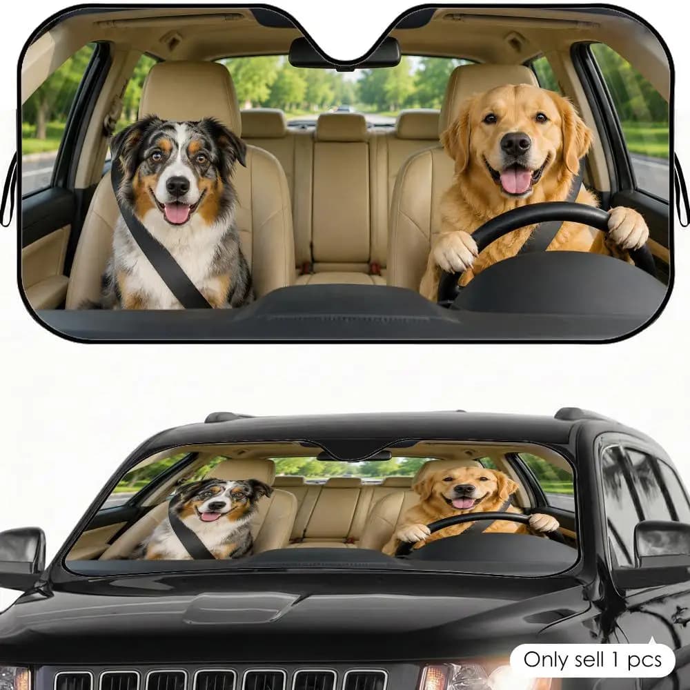 Parasole per Auto Australian Shepherd Golden Retriever, Protezione UV Riflettente Pieghevole per Parabrezza, Copertura Isolante dal Calore