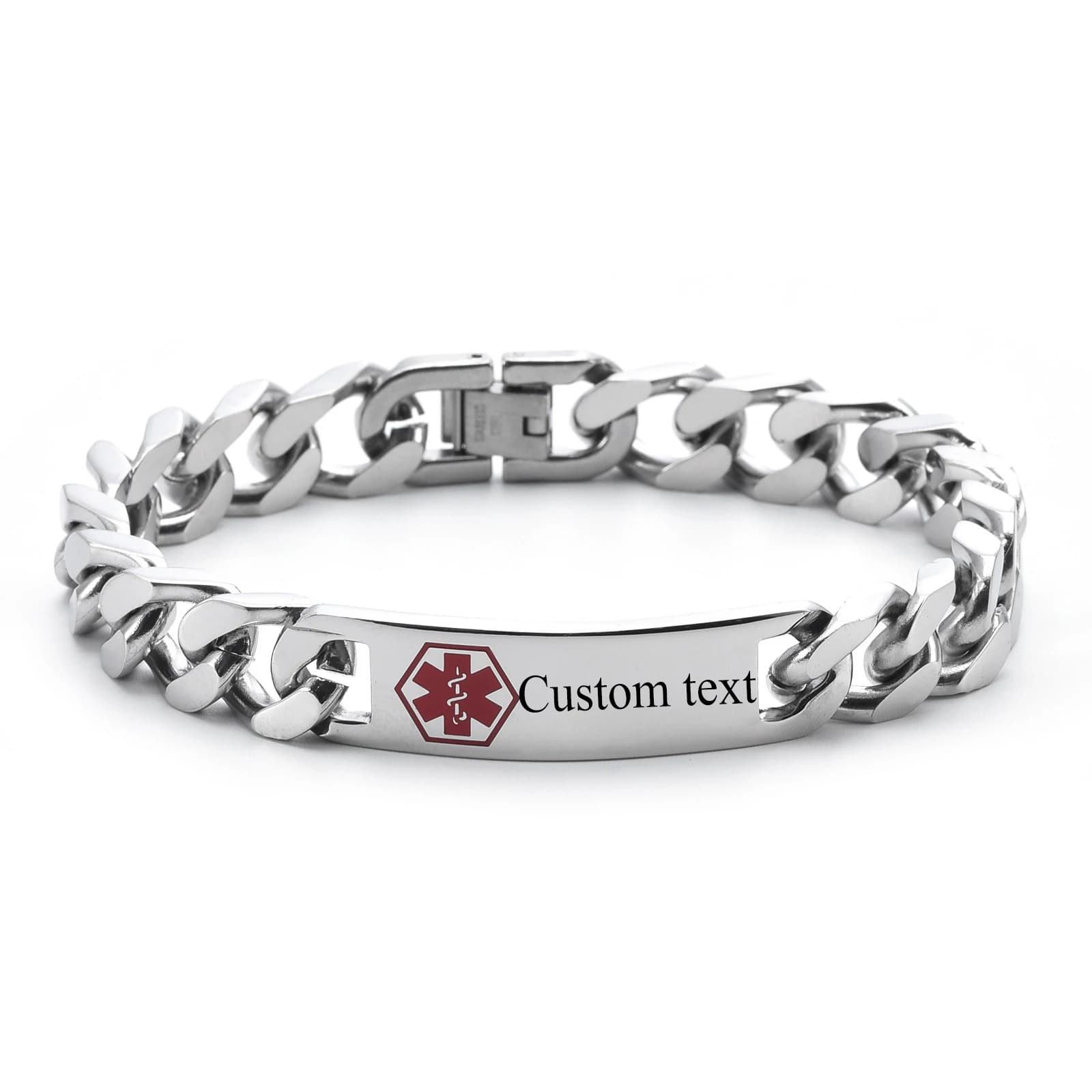 Medical SOS Custom Text Men bracciali in acciaio inossidabile catena cubana Smooth Engrave Logo Id bracciale gioielli regalo lotti all'ingrosso
