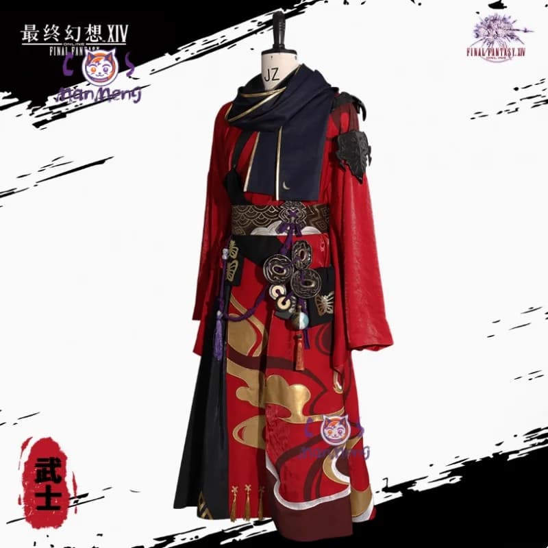 Samurai Final Fantasy XIV cosplay FF14 costume Kimono Scarf Shoulder Armor Belt Hat Waist Cover Set Halloween Men Women Uniform