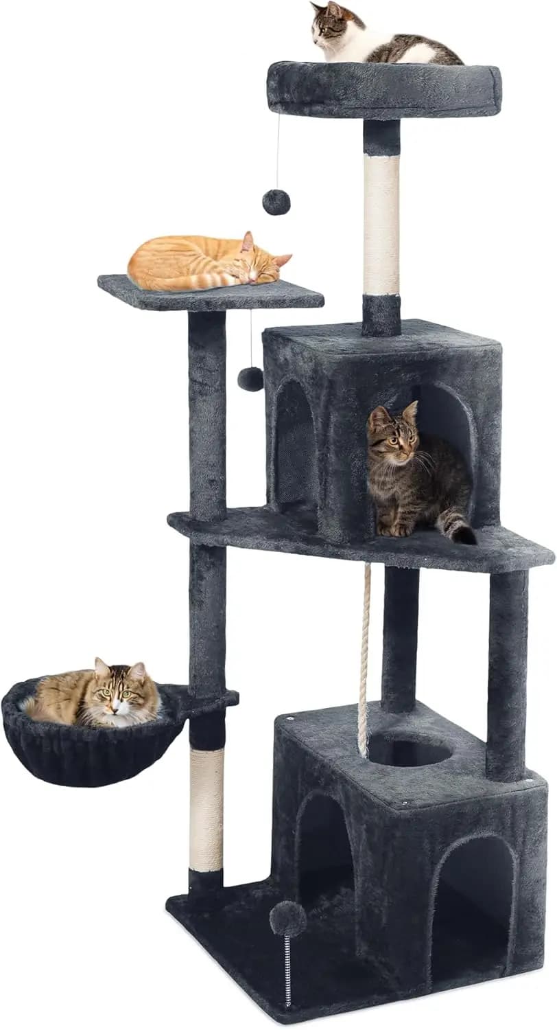 Albero per Gatti da Interno da 54 Pollici, Condo Multi-Livello con Tiragraffi, Cesto, Posatoi e Grotte