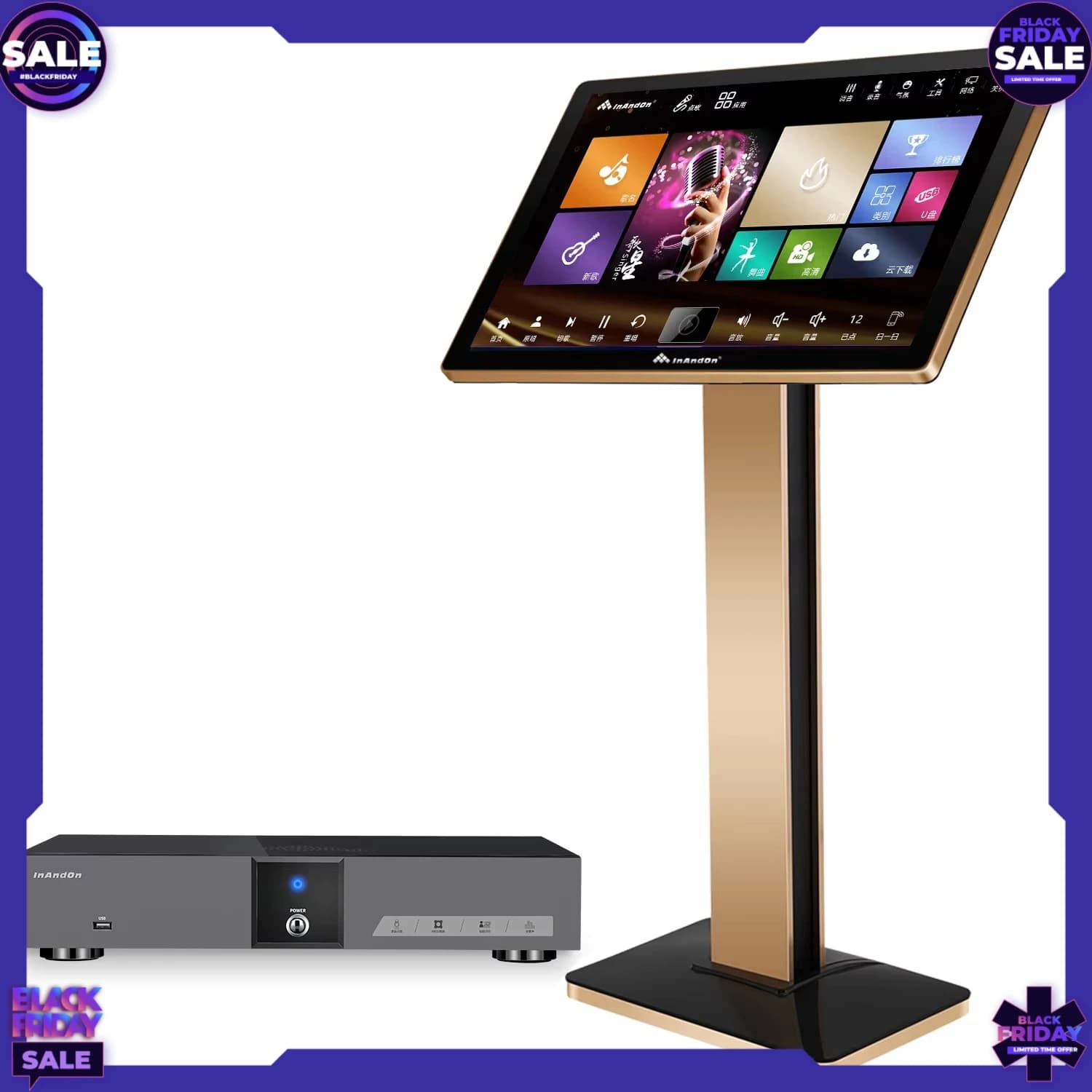Sistema Karaoke KTV InAndOn KV-V5 MAX con Selezione Canzoni Online, Schermo Touch da 21,5 Pollici, Lettore Karaoke con HDD da 4TB