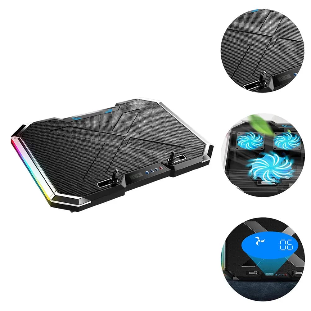 Base di Raffreddamento per Laptop con LED RGB, Supporto Regolabile a 7 Angoli, Ventola Grande Silenziosa, Raffreddatore USB per Notebook