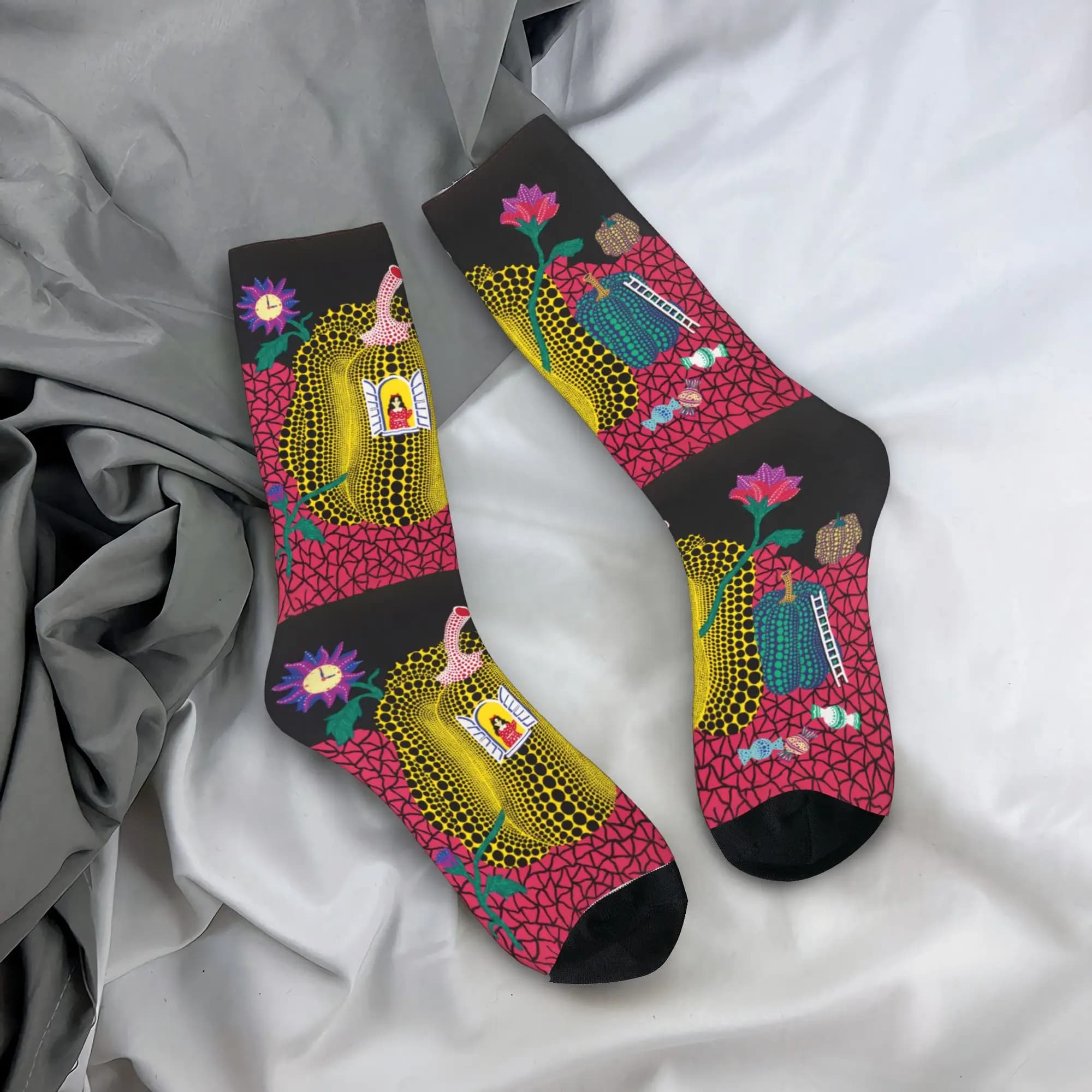 Calzini da uomo con pittura astratta personalizzata di Yayoi Kusama, calzini unisex con stampa 3D, carini e alla moda