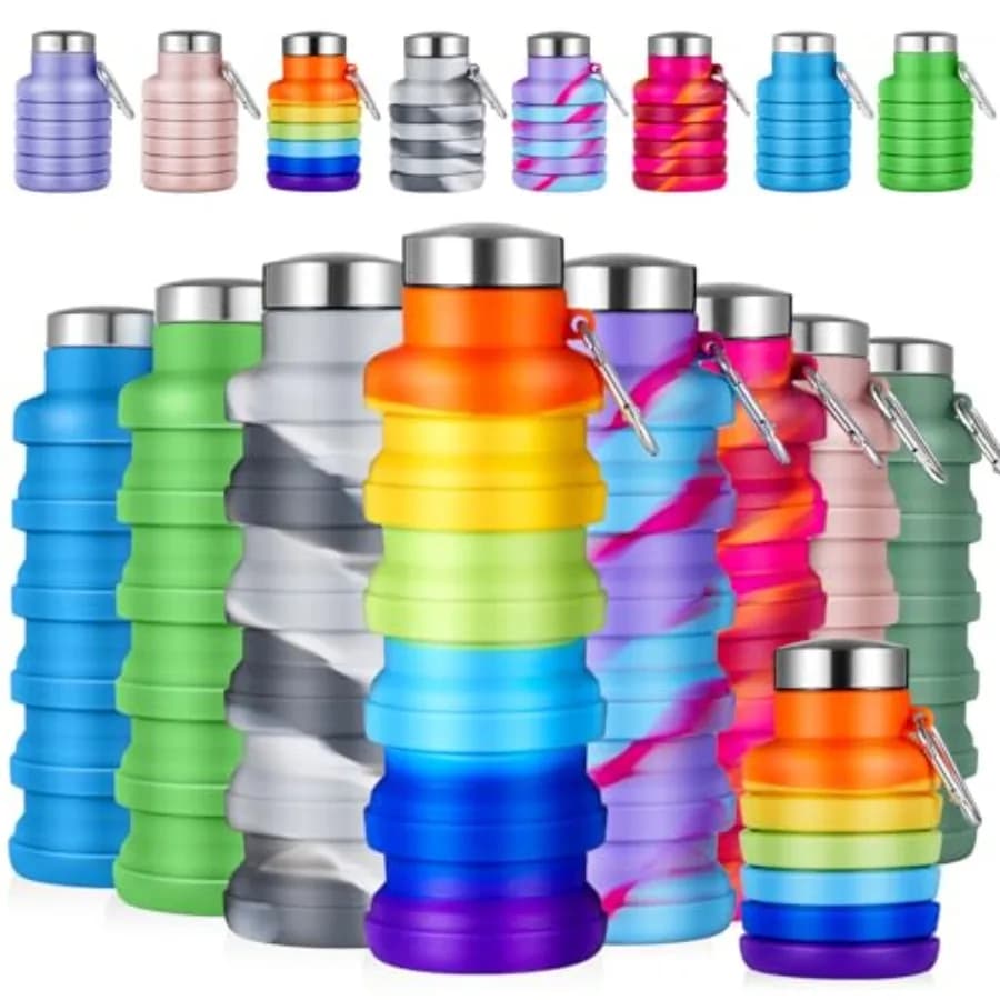 Lallisa Set di 8 Bottiglie d'Acqua Pieghevoli in Silicone, Riutilizzabili, 17 oz, Portatili e Leggere per Sport