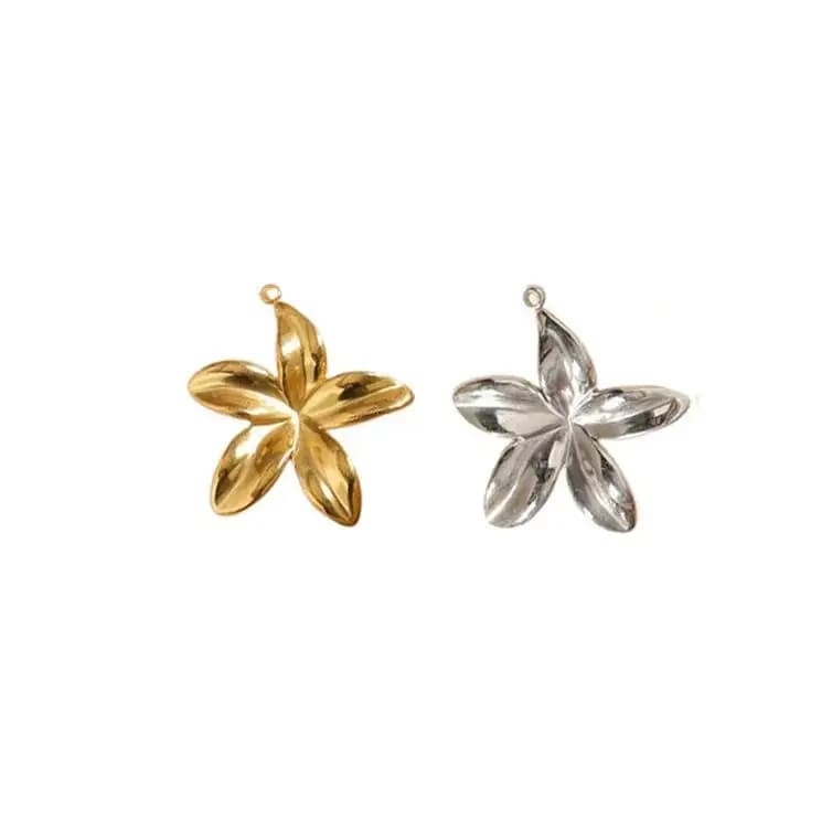 5 Pezzi Ciondoli a Forma di Fiore in Acciaio Inossidabile, Accessori Moda per Gioielli, Charms Fai-da-Te, Placcatura Sottovuoto, Impermeabili e Anallergici