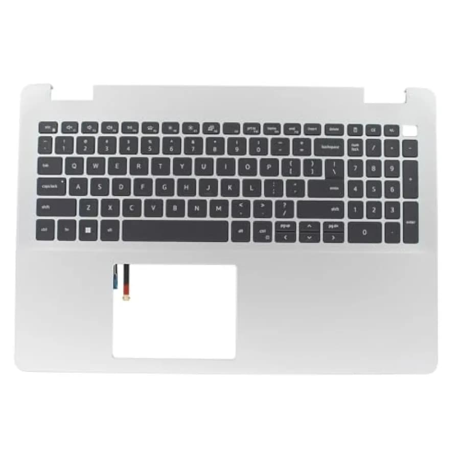 Cover superiore per palmrest per laptop Dell Inspiron 5593 in lega di alluminio argento, finitura opaca elegante, tagli precisi e tastiera retroilluminata