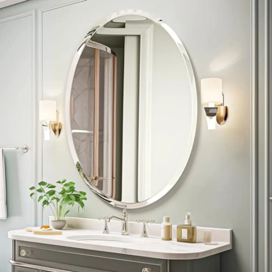 Specchio da Bagno Ovale Senza Cornice 24x36 Pollici, Specchio Decorativo da Parete Smussato e Lucidato per Bagno e Camera da Letto