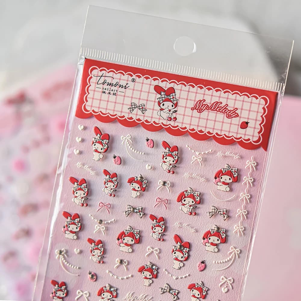 1PCS 5D Embossed Melody Nail Stickers Sanrio Series Self-adhesive Nail Art Accessories Cartoon Kuromi Hello Kitty Nail Parts