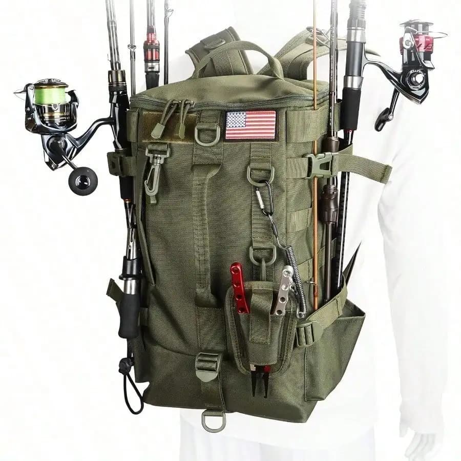 Bag for fishing gear with door, large container, fishing gear bag for carrying equipment and fishing gear, gifts for man