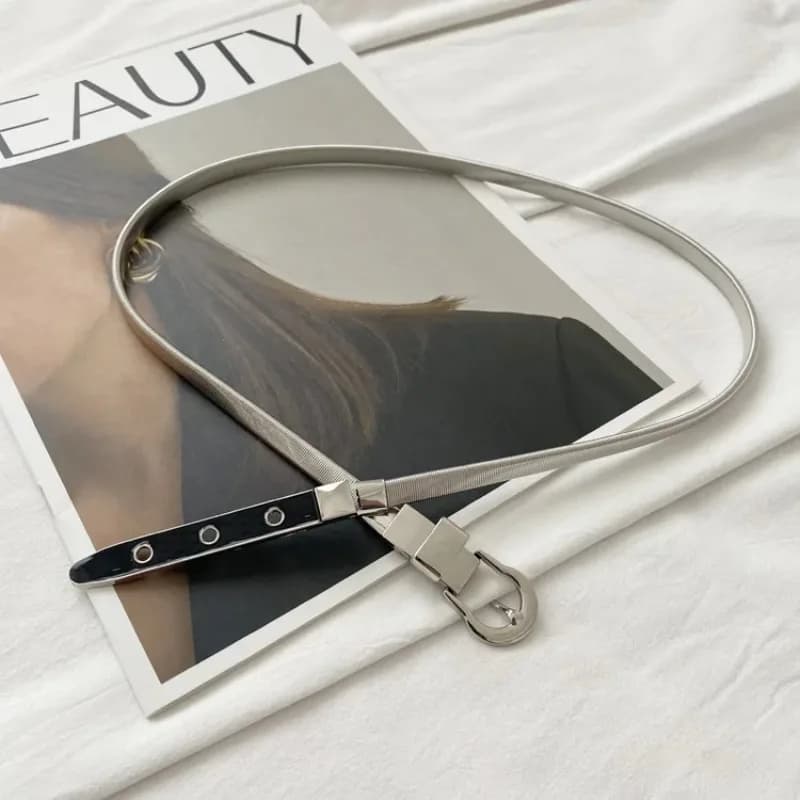 Cintura Sottile Elastica in Metallo Minimalista, Cintura alla Moda per Abiti e Completi, Versatile ed Elegante