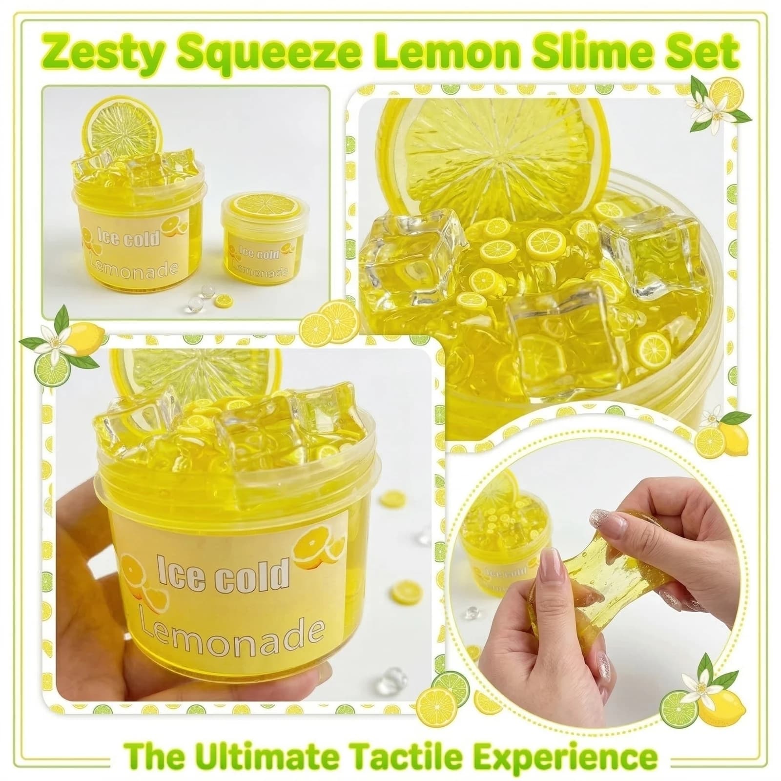 Set Slime al Limone Zesty Squeeze, Giocattolo Antistress Trendy, Slime Sensoriale al Gusto di Limonata Ghiacciata, Kit Creativo di Argilla per Terapia Manuale