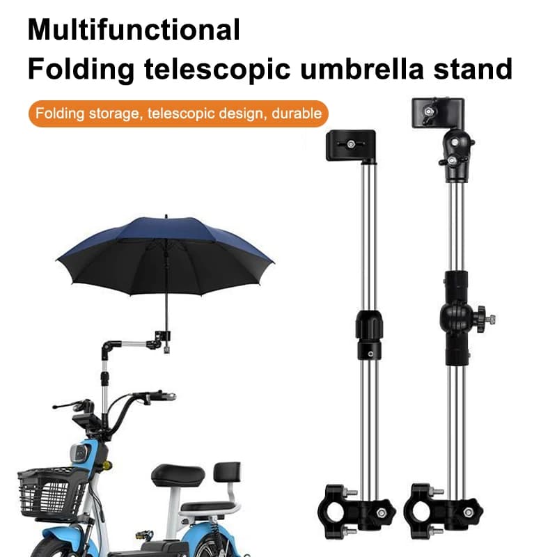 Stainless Steel Umbrella Stands Wheelchair Bicycle Umbrella Connector 360° Rotatable Stroller Umbrella Holder Rain Gear Tool