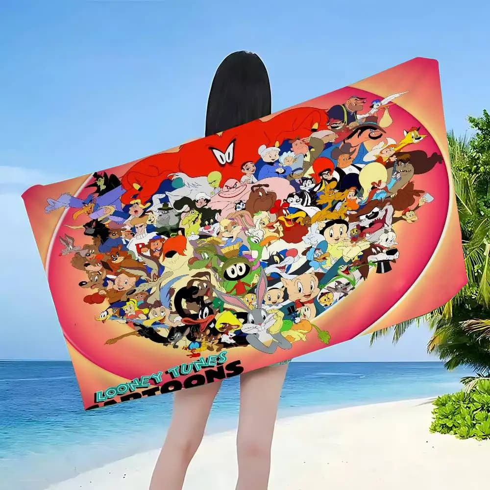 L-Looney-Tune Asciugamano da spiaggia Cartoon Cute Summer Kids Grande piscina da bagno Asciugamano da spiaggia in microfibra assorbente per viaggi di nuoto